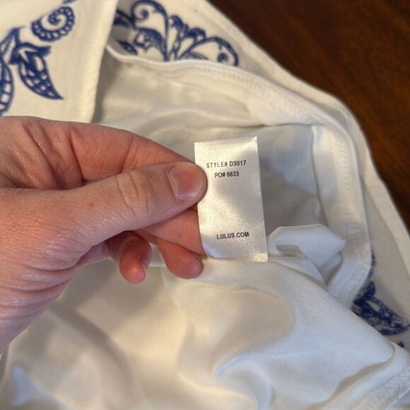 Lulus White Blue Embroidered Boho Mini Dress Women’s Small - Picture 8 of 8